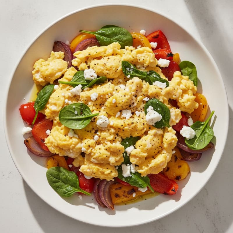 Hearty Scrambled Eggs with Roasted Vegetables