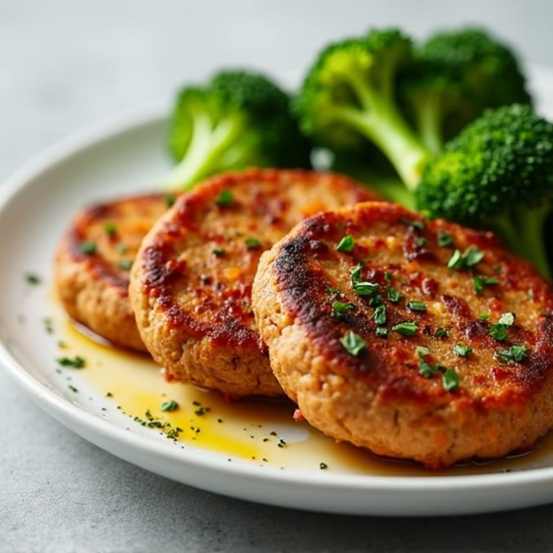 Seared Turkey Patties with Roasted Sweet Potato and Steamed Broccoli