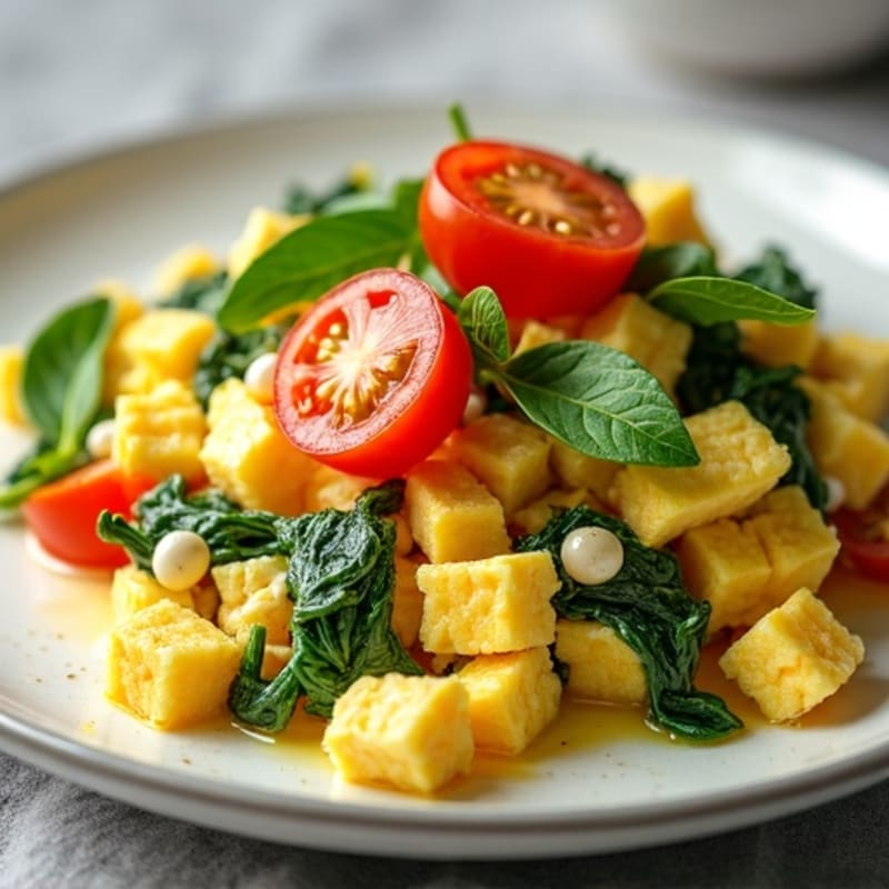 Cottage Cheese Egg Scramble with Spinach and Cherry Tomatoes