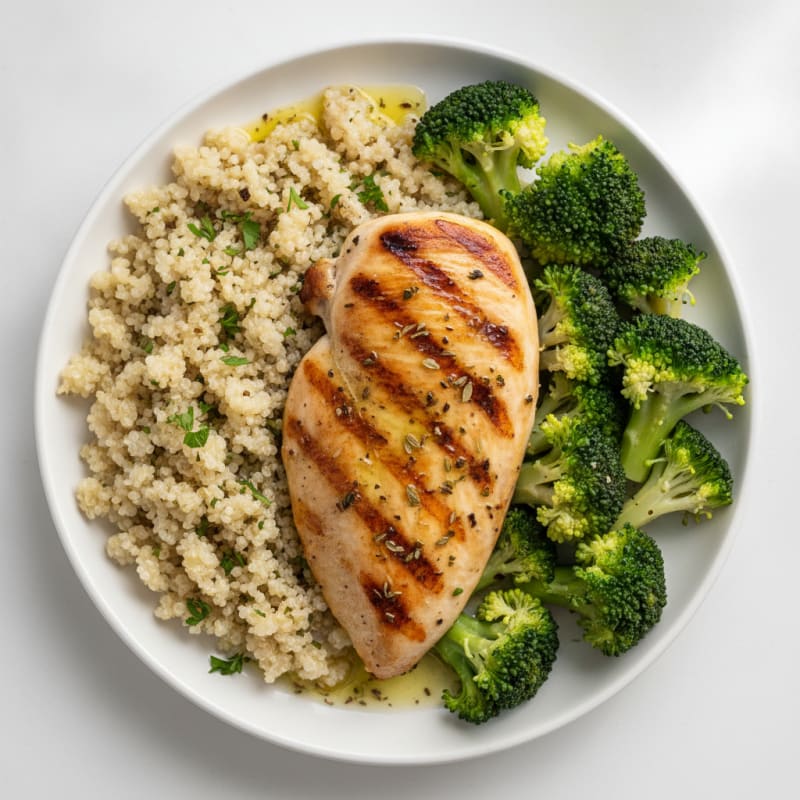 Grilled Chicken Breast with Quinoa and Steamed Broccoli