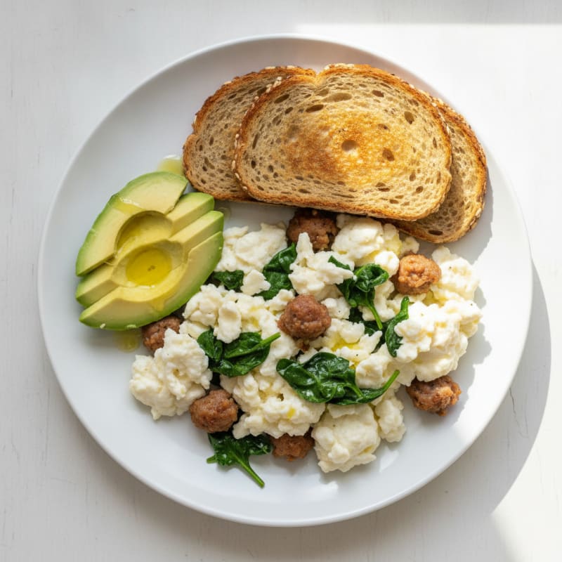 Egg White Scramble with Turkey Sausage and Spinach