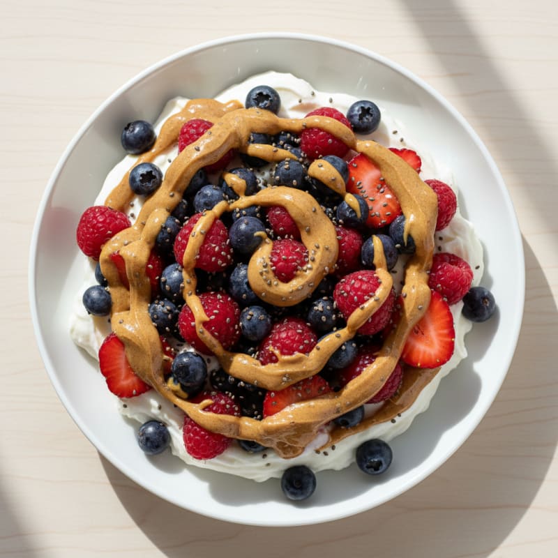 Greek Yogurt Protein Parfait with Mixed Berries and Almond Butter