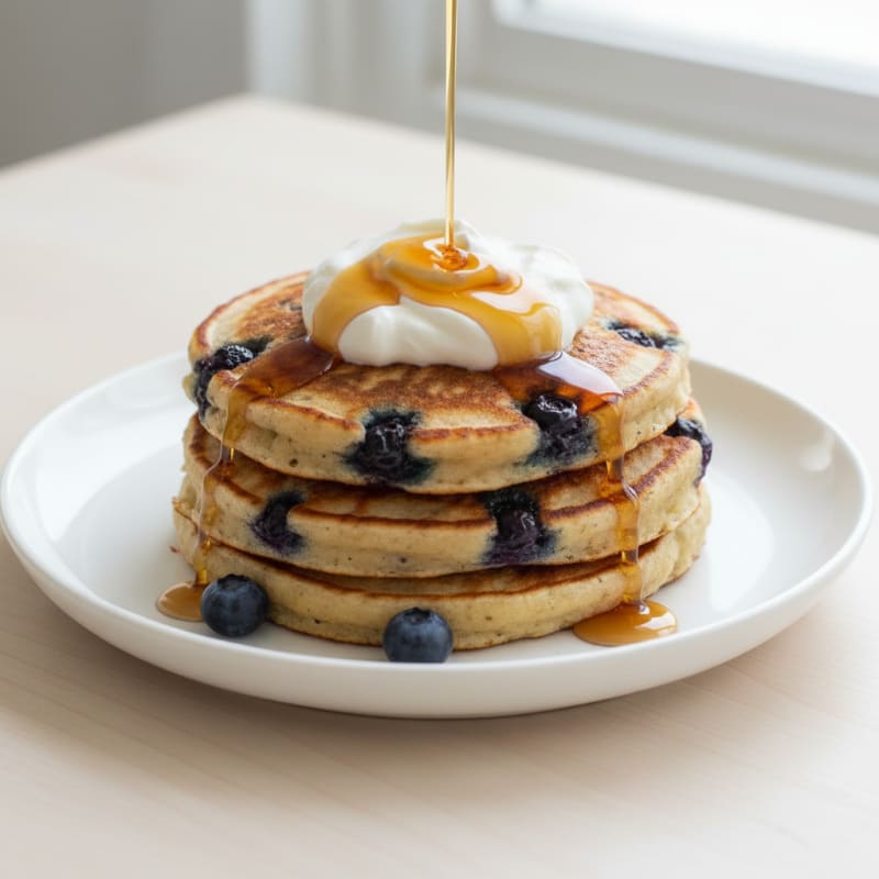 Blueberry Ricotta Pancakes with Maple Syrup
