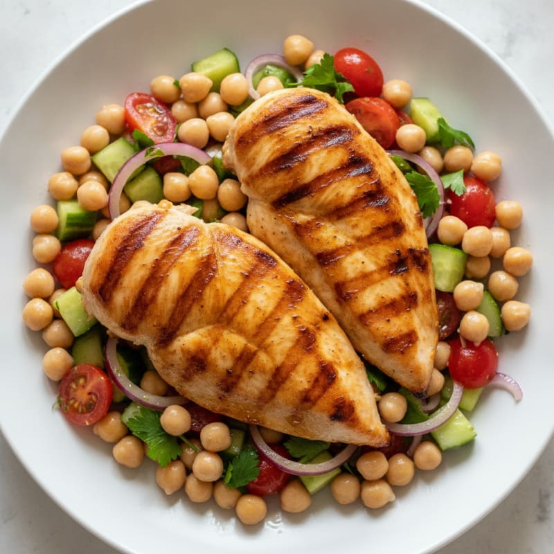 Grilled Chicken Breast with Crunchy Chickpea Salad