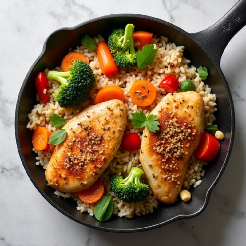 Chicken and Crispy Vegetable Brown Rice Skillet