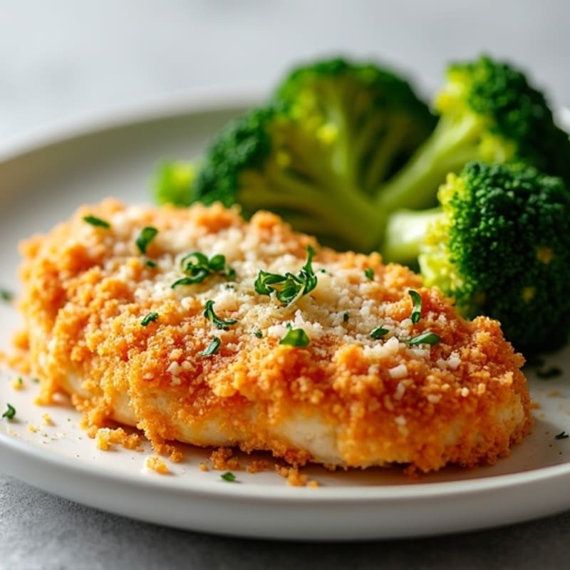 Crispy Chicken Parmesan with Garlic Roasted Broccoli