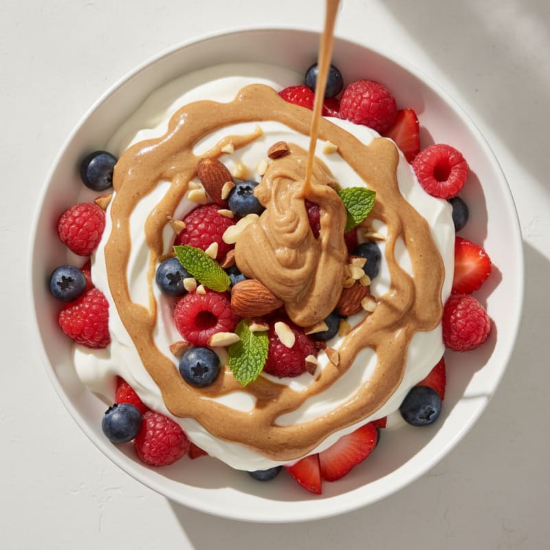 Greek Yogurt Parfait with Mixed Berries and Almond Butter