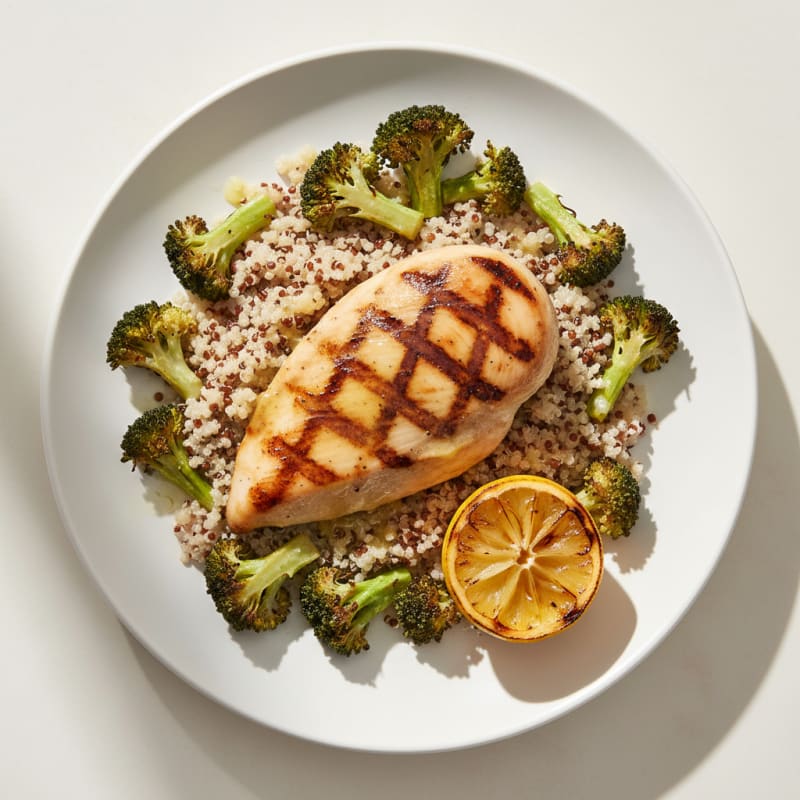 Grilled Chicken Breast with Quinoa and Roasted Broccoli