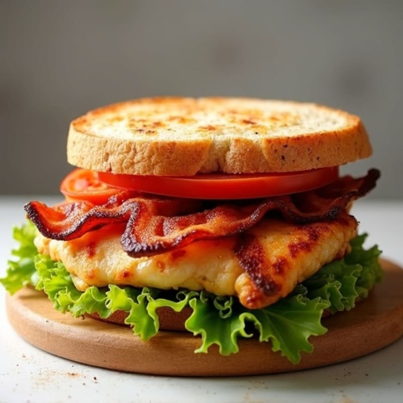 Grilled Chicken and Crispy Bacon Sandwich with Fresh Tomato