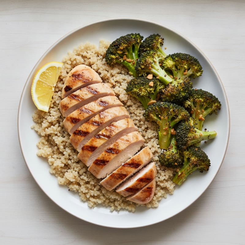 Grilled Chicken Breast with Quinoa and Roasted Broccoli