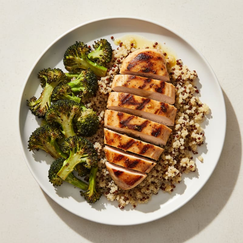 Grilled Chicken Breast with Quinoa and Roasted Broccoli