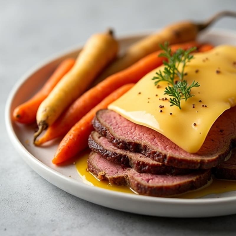 Lean Roast Beef and Melted Cheddar Plate with Roasted Root Vegetables
