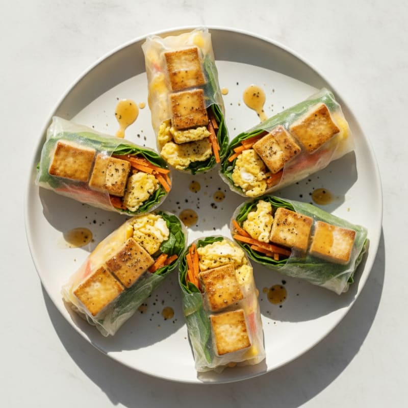 Pan-Seared Tofu and Egg Rice Paper Wraps