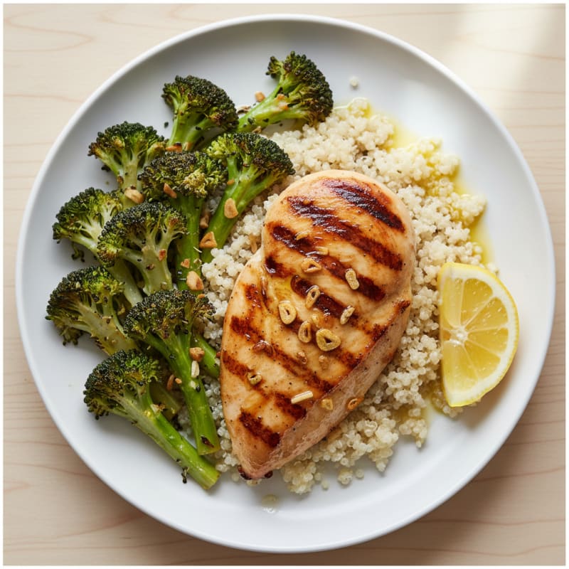 Grilled Chicken Breast with Quinoa and Roasted Broccoli