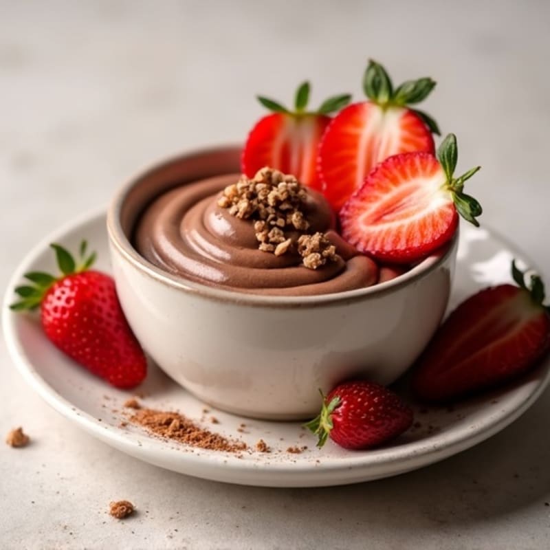 Chocolate Protein Mousse with Sliced Strawberries