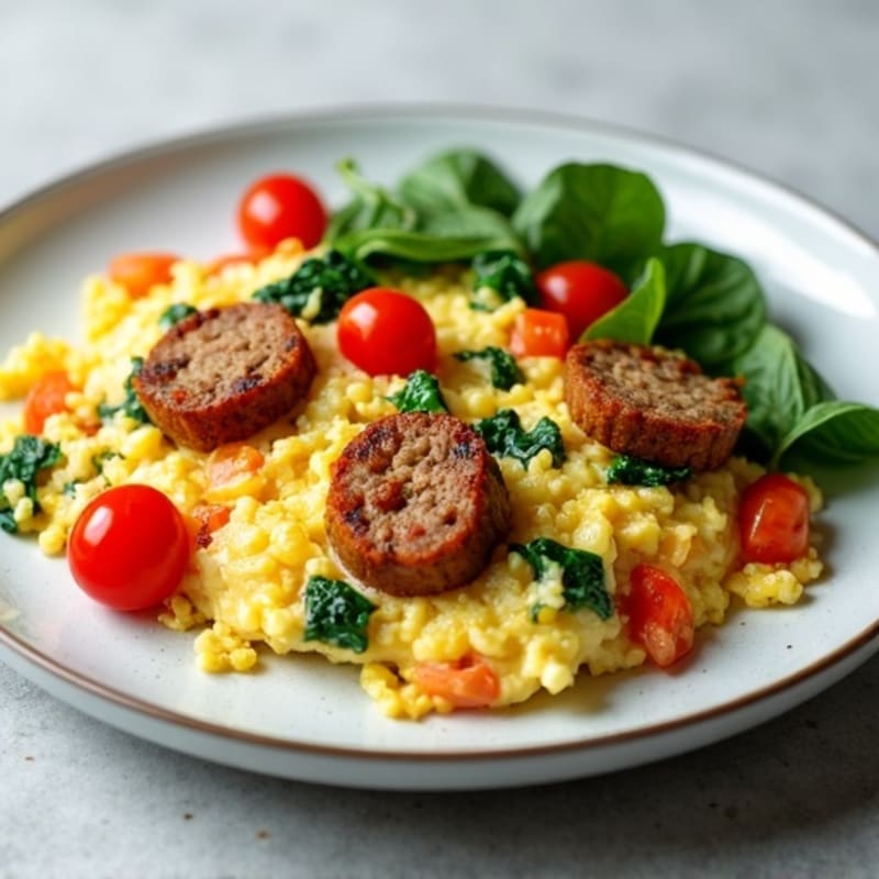 Protein-Packed Mediterranean Egg White Scramble with Turkey Sausage