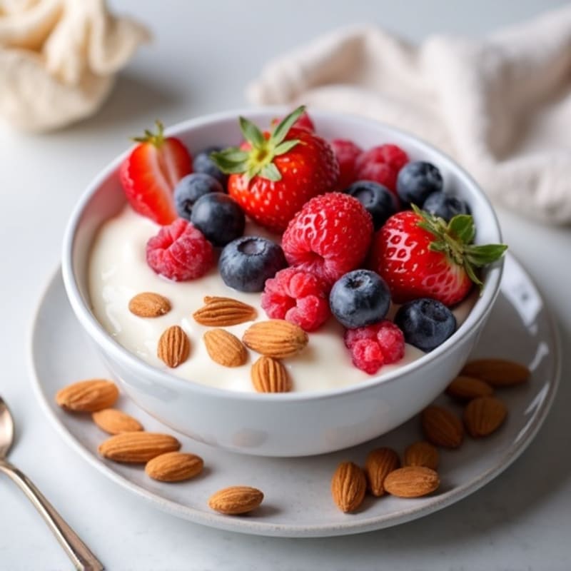 Silky Protein Yogurt Bowl with Mixed Berries and Almonds