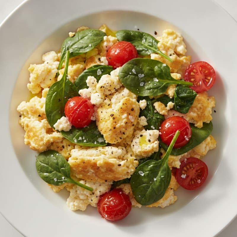 Cottage Cheese Scramble with Spinach and Cherry Tomatoes