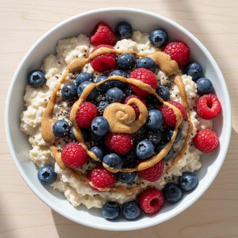 Fluffy Greek Yogurt Protein Oats with Berries