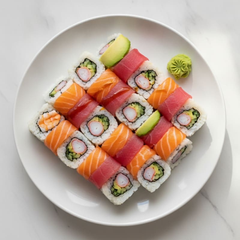 Rainbow Sushi Rolls with Wasabi