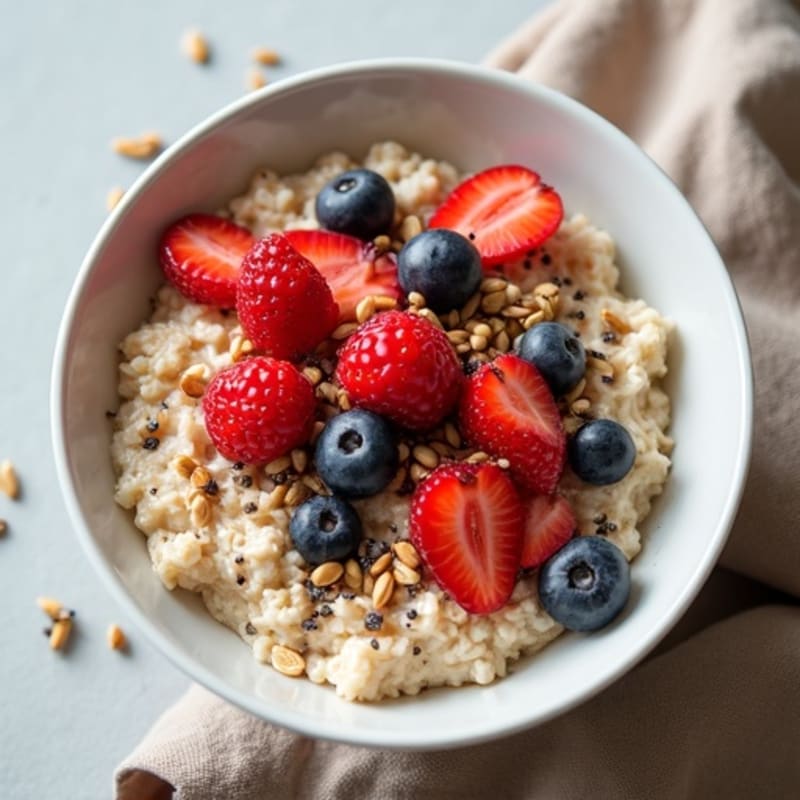 Creamy Protein Oatmeal with Fresh Berries and Crunchy Seeds