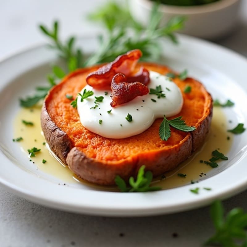 Crispy-Skinned Sweet Potato with Greek Yogurt and Herbs