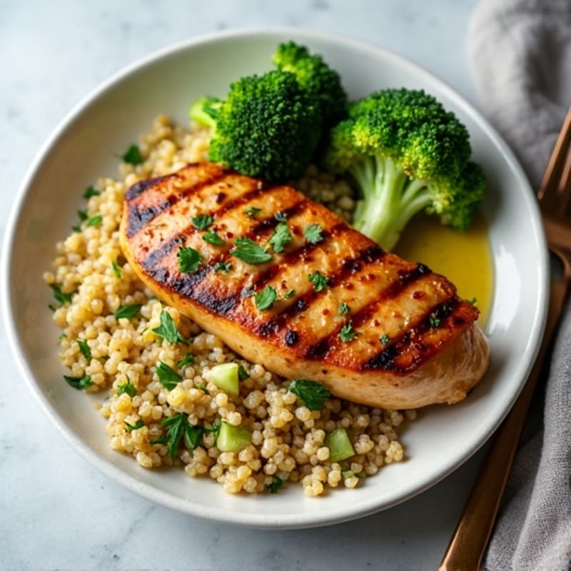 Grilled Chicken Breast with Quinoa and Roasted Broccoli