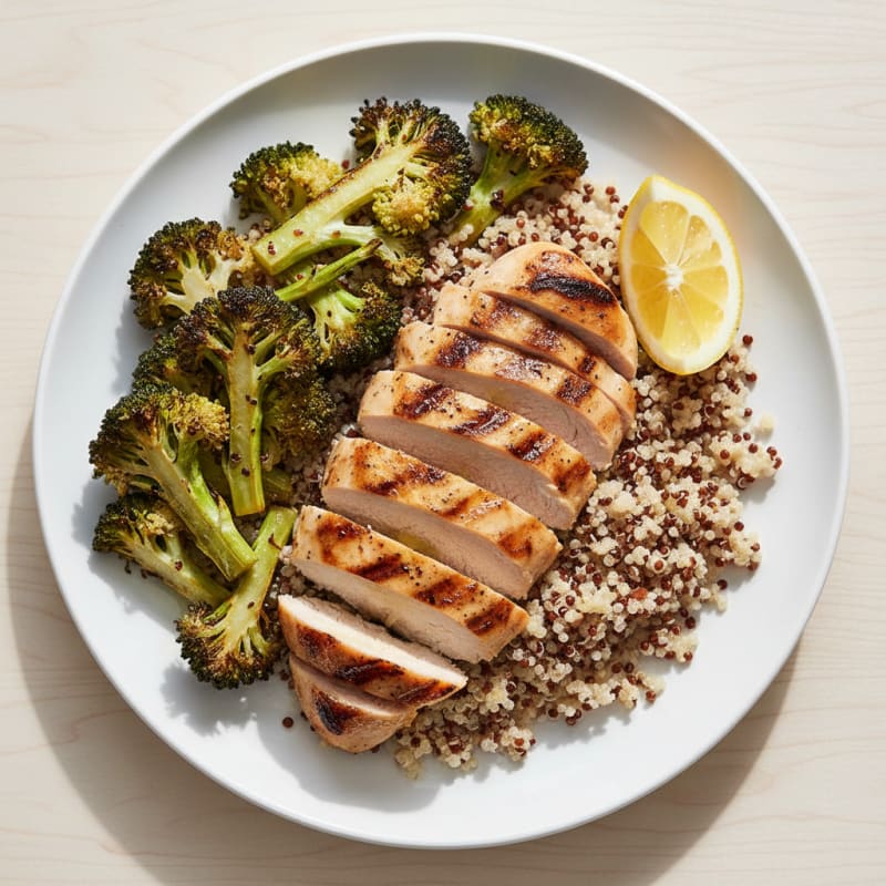 Grilled Chicken Breast with Quinoa and Roasted Broccoli