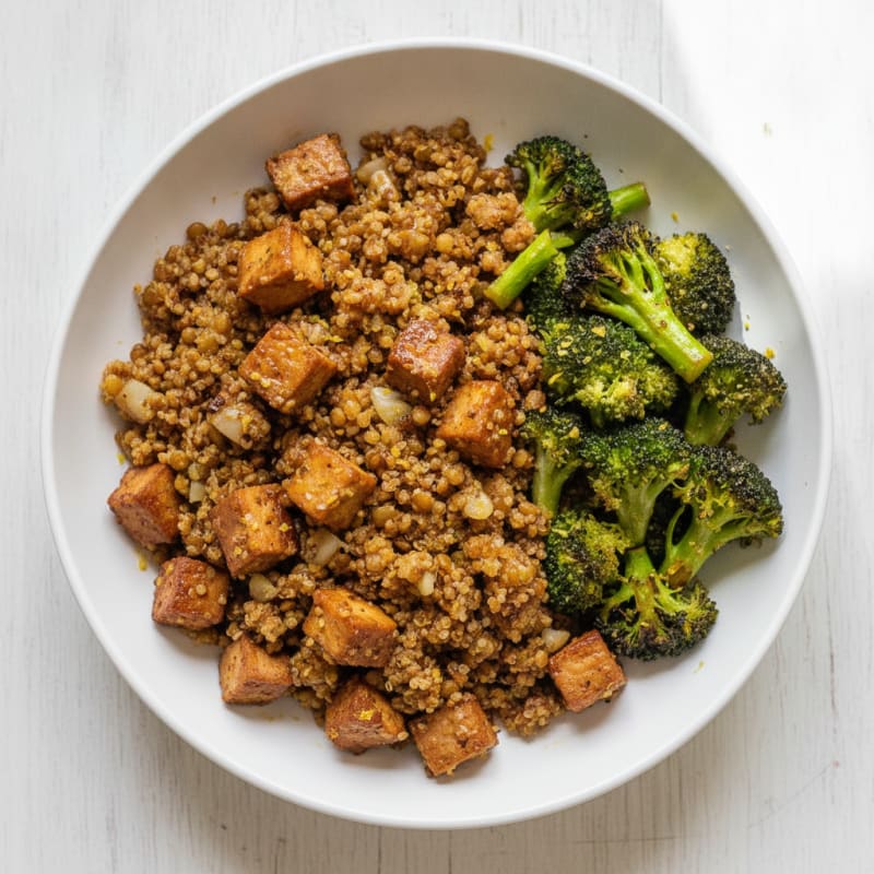 Crispy Lentil and Quinoa Power Bowl with Roasted Broccoli