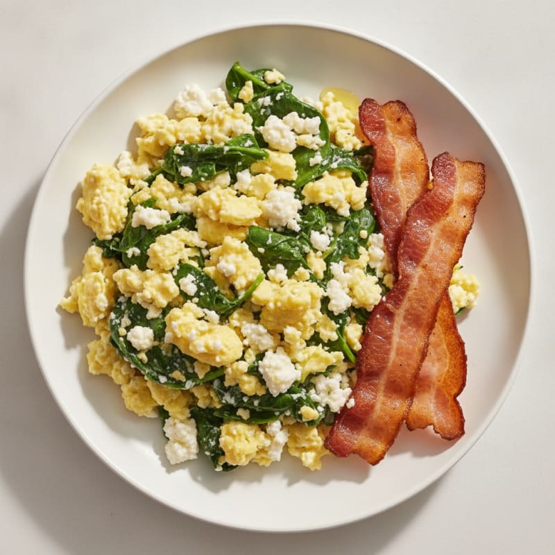 Cottage Cheese Scramble with Spinach and Turkey Bacon