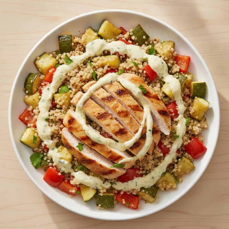 Grilled Chicken and Quinoa Salad with Roasted Vegetables