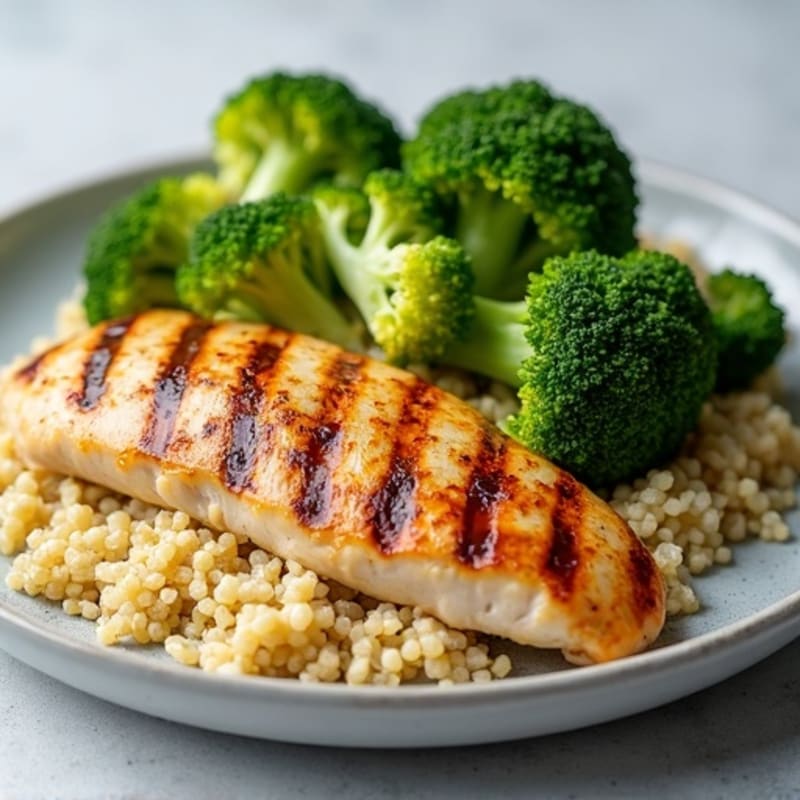 Grilled Chicken Breast with Quinoa and Roasted Broccoli