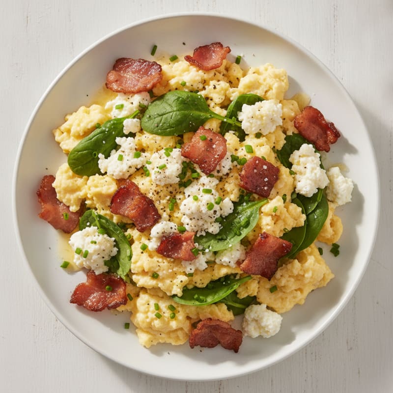 Beef Bacon Scrambled Eggs with Cottage Cheese