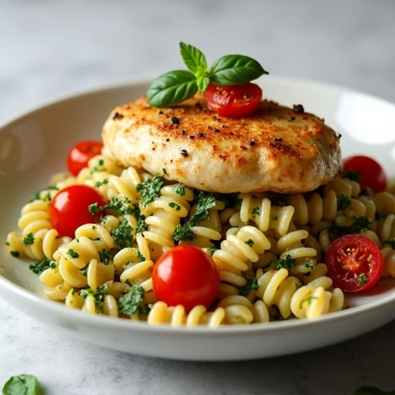 Chicken Pesto Pasta with Roasted Cherry Tomatoes