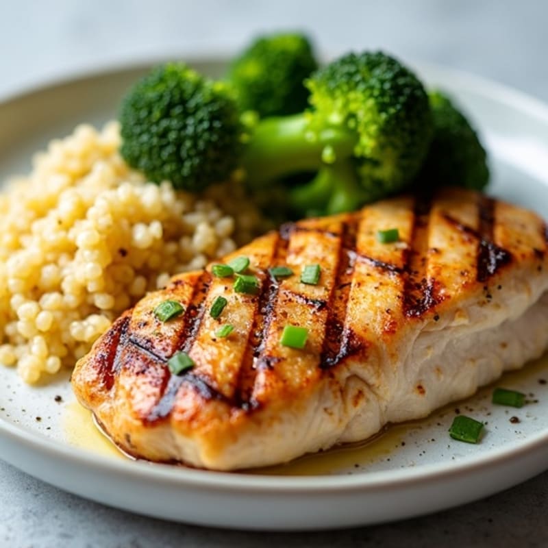Grilled Chicken Breast with Roasted Broccoli and Quinoa