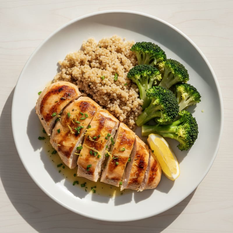 Grilled Chicken Breast with Quinoa and Steamed Broccoli