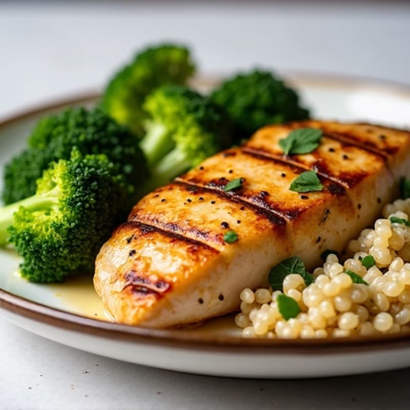 Grilled Chicken Breast with Quinoa and Roasted Broccoli