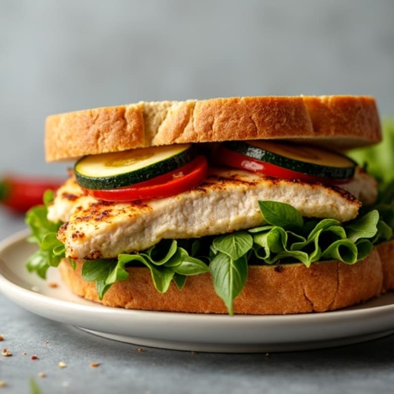 Grilled Pesto Chicken Sandwich with Roasted Vegetables