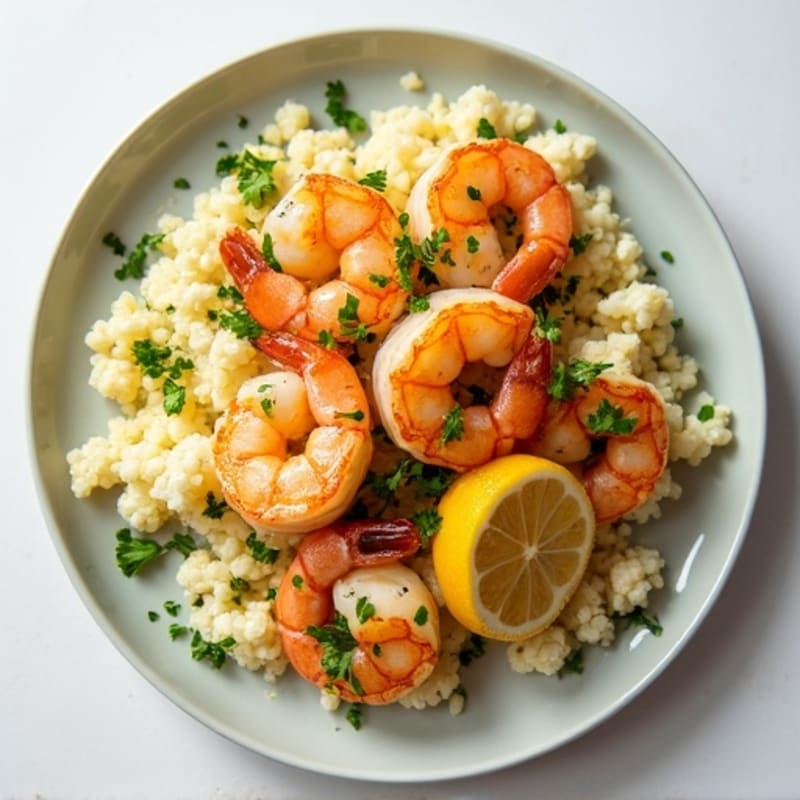 Garlic-Lemon Pan Seared Shrimp with Herb Cauliflower Rice
