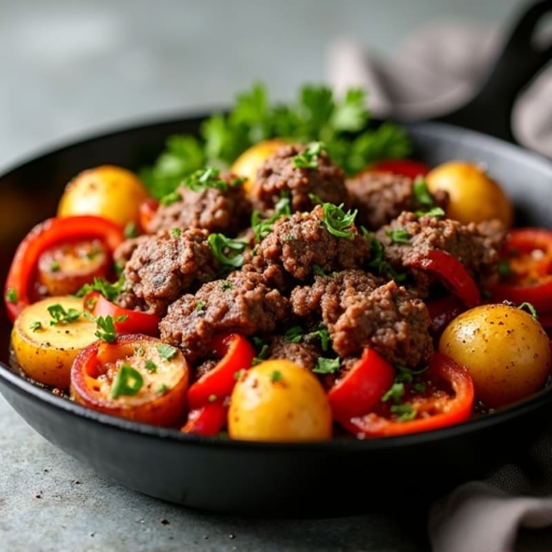 Lean Ground Beef and Crispy Roasted Potato Skillet