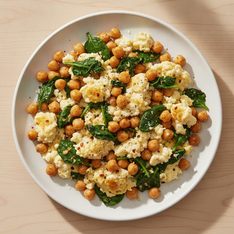 Garlic Chickpea and Spinach Scramble