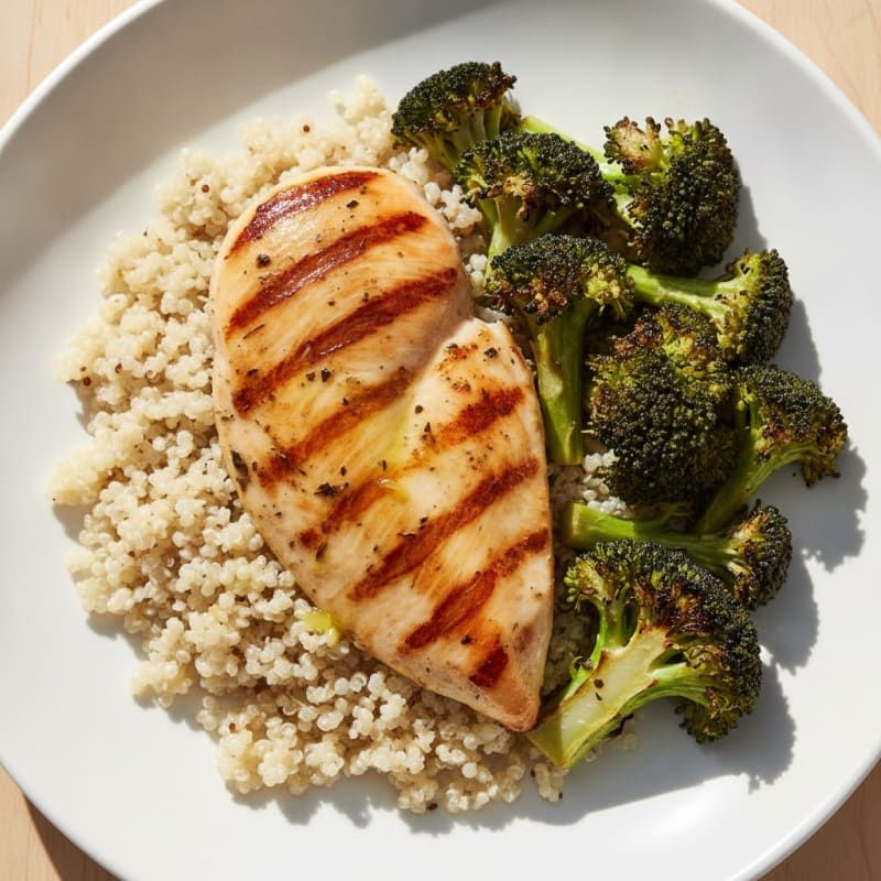 Grilled Chicken Breast with Quinoa and Roasted Broccoli
