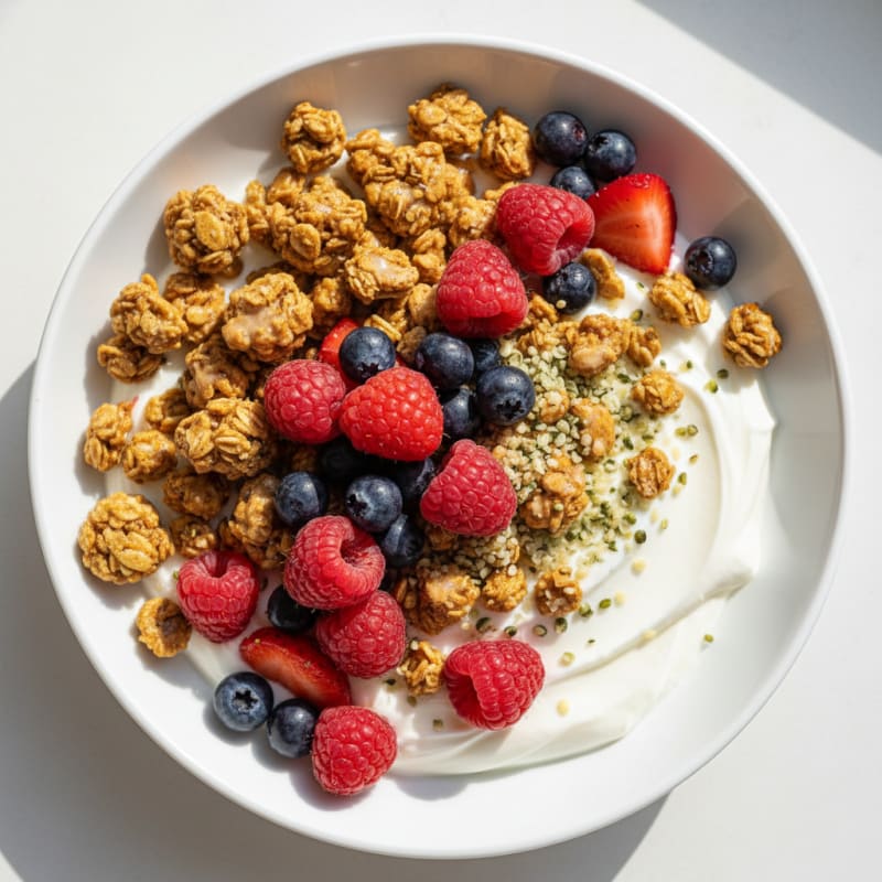 Creamy Greek Yogurt Bowl with Protein Granola and Berries