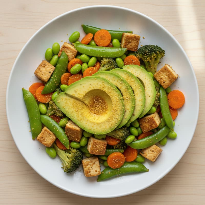 Avocado and Tofu Steamed Vegetable Medley