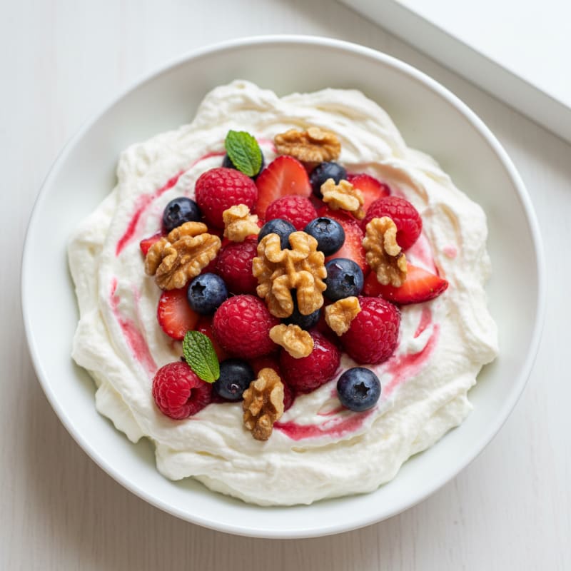 Greek Yogurt Protein Mousse with Mixed Berries