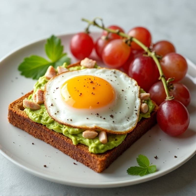 Egg and Avocado Toast with Sliced Grapes