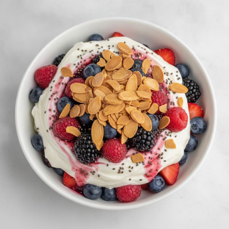 Greek Yogurt Protein Parfait with Mixed Berries and Almonds