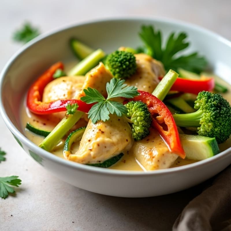Creamy Coconut Green Curry Chicken with Fresh Vegetables
