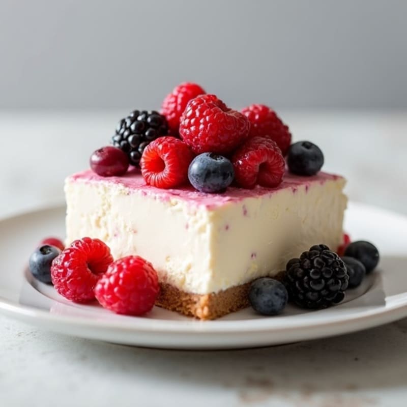Greek Yogurt Protein Cheesecake with Mixed Berries
