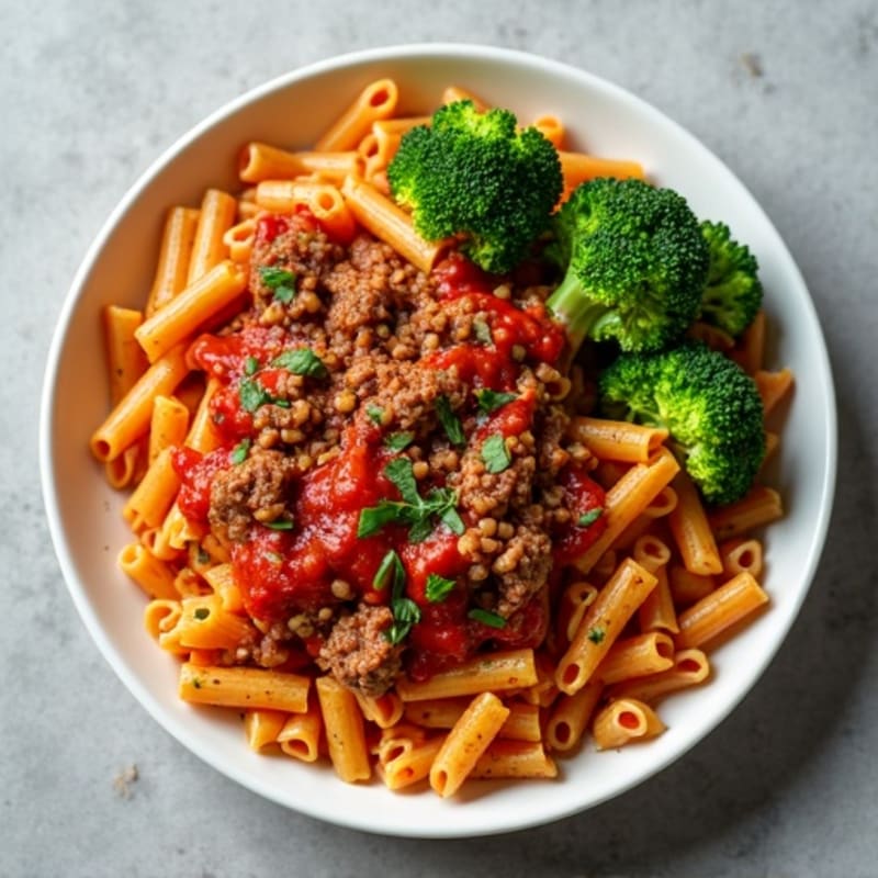 Lean Beef and Lentil Pasta with Roasted Broccoli